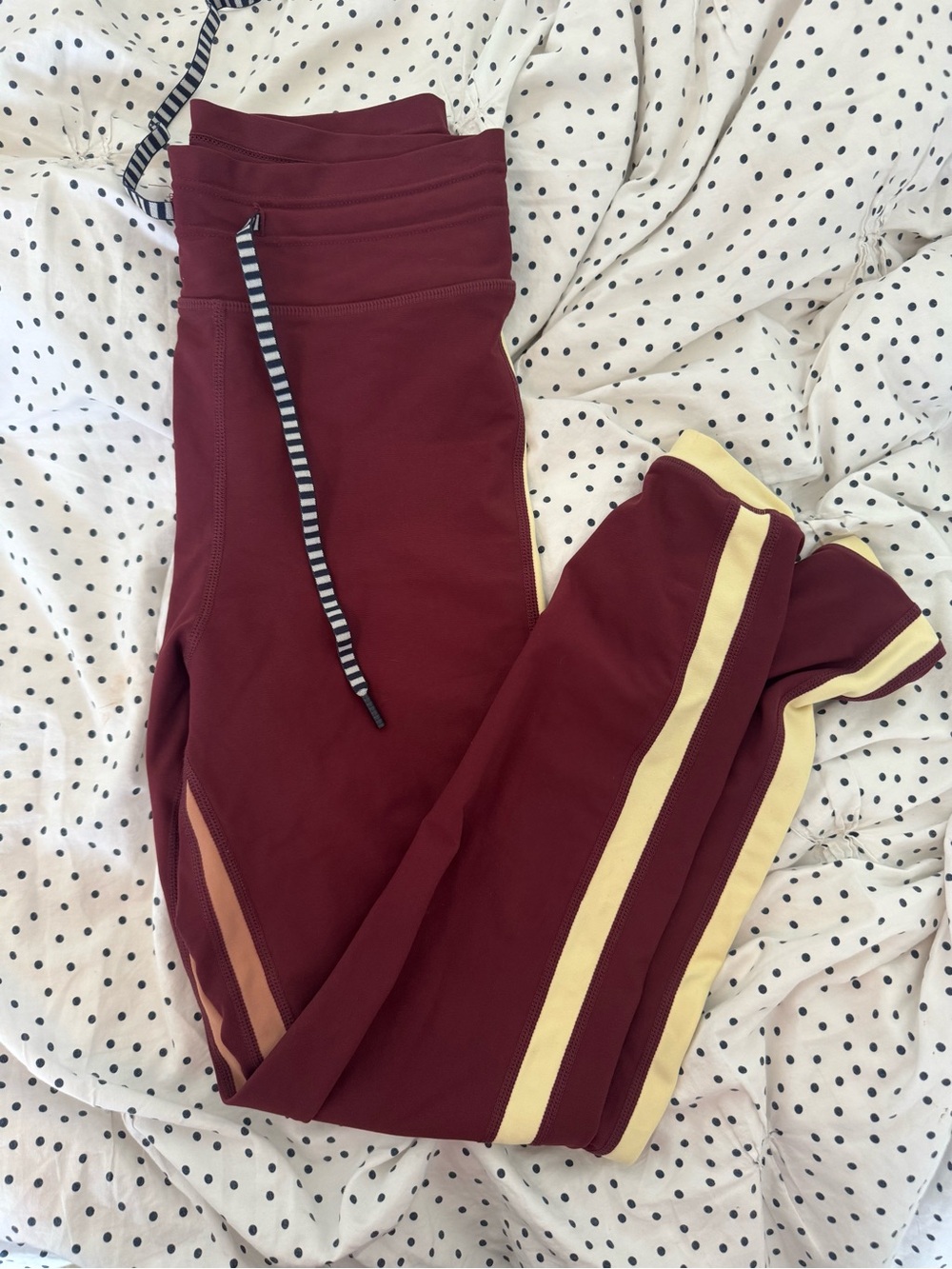 The Upside Burgundy Joggers with Yellow & Tan Side Stripes - Picture 6 of 10
